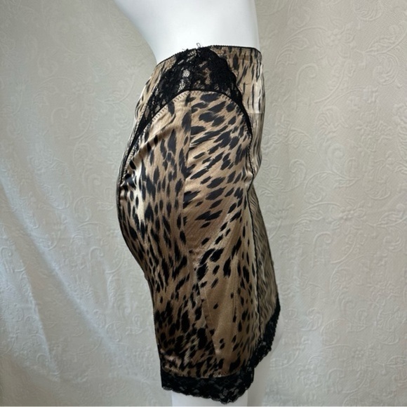 Marciano Leopard Animal Print Silk & Black Lace Slip Skirt Back Slit Stretch Sm - Picture 2 of 10